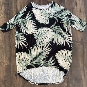 LuLaRoe Black Top with Green and Cream Tropical Leaf Print
